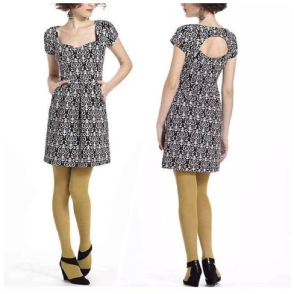 Anthropologie Deletta Caledonia Black gray dress
